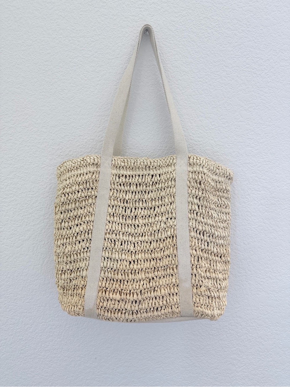 RIP CURL Cream Woven Tote Bag with Canvas Straps and Metal Snap Closure